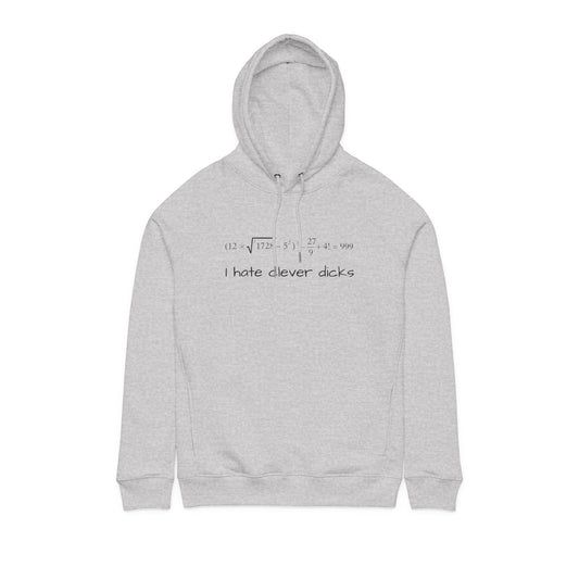 ORGANIC Cotton Minimalist White Hoodie — 'I Hate Clever Dicks'