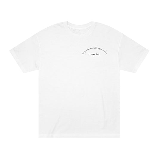 Minimalist White Tee — Small Chest Text