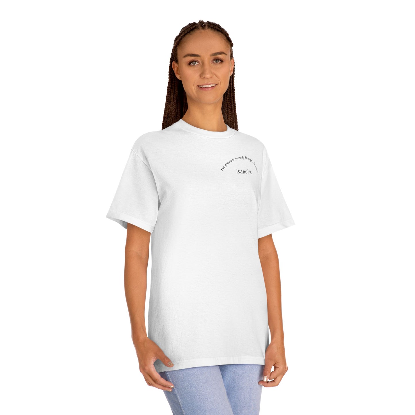Minimalist White Tee — Small Chest Text